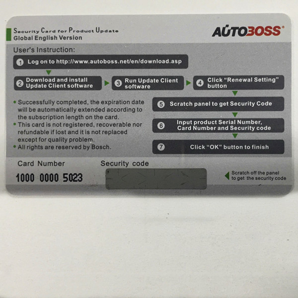 1 년간 Autoboss V30/V30 엘리트 시큐리티 카드 온라인